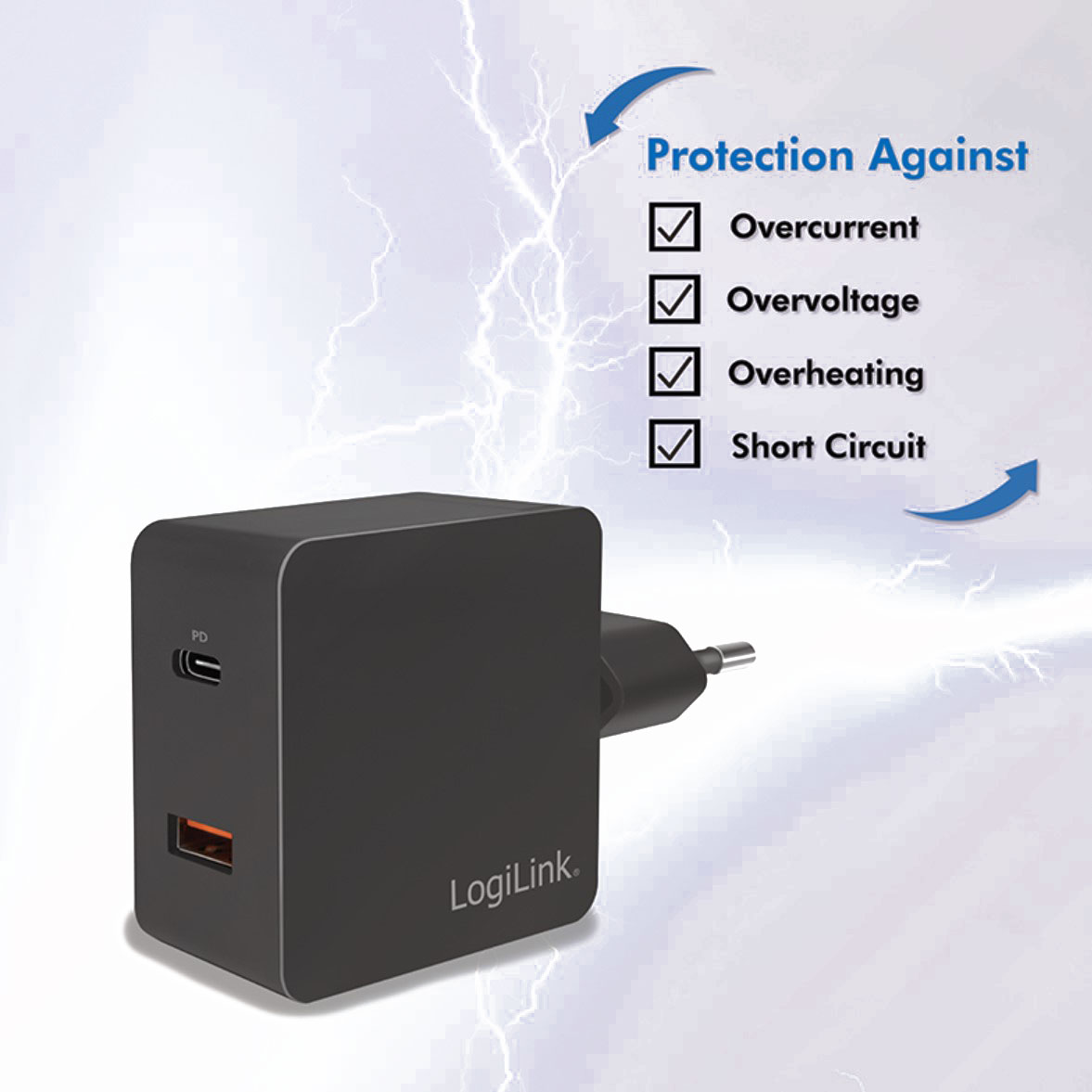 PA0220 Dual-USB-Schnellladeadapter, 1x USB-C (PD) & 1x USB-A (QC), 18W, schwarz 5