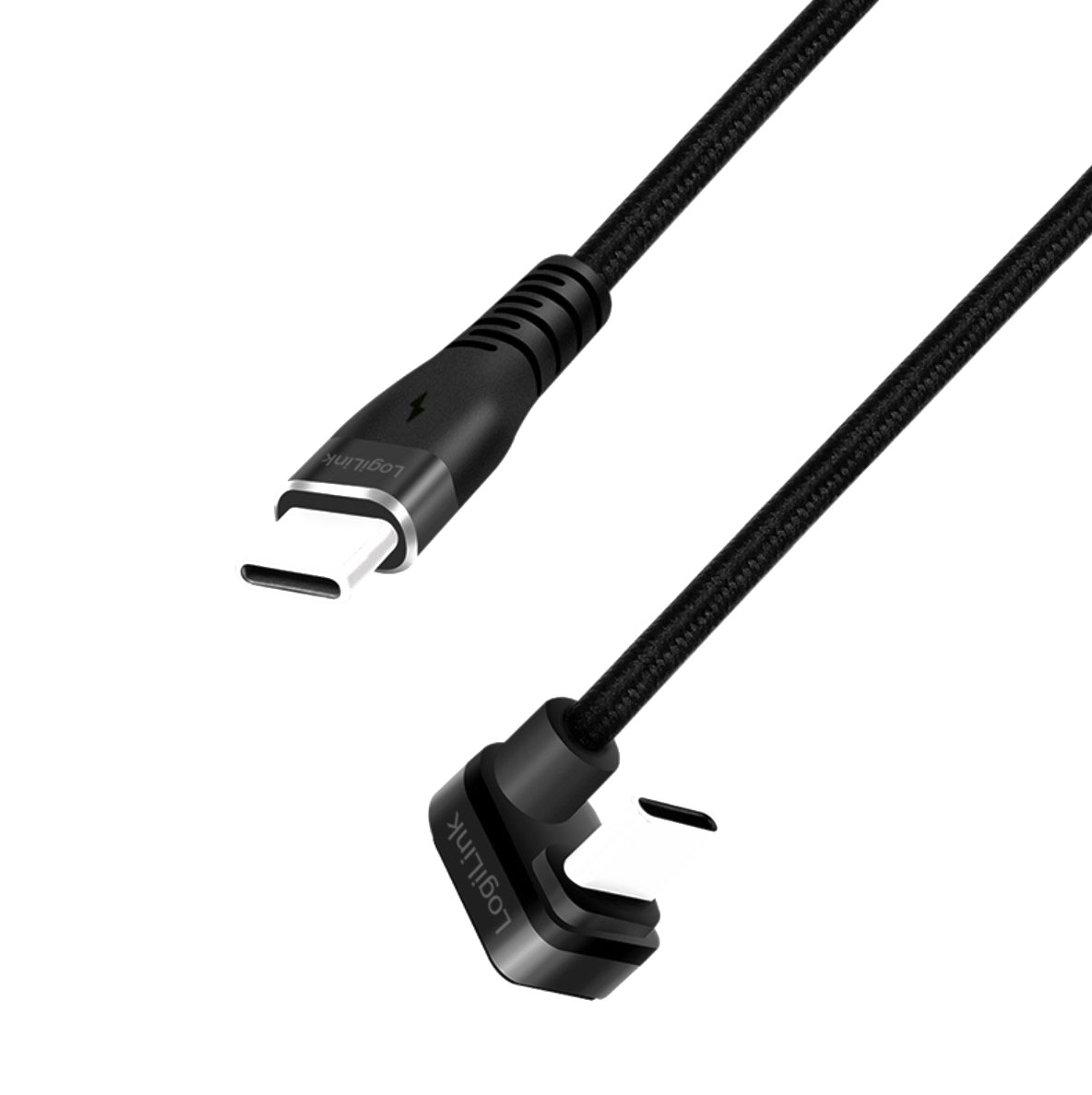 CU0190 USB 2.0 Type-C-Kabel, C/M 180° zu USB-C/M, Alu, schwarz, 1 m 1