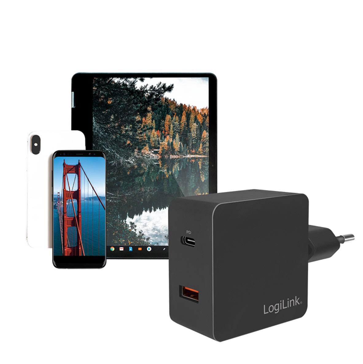 PA0220 Dual-USB-Schnellladeadapter, 1x USB-C (PD) & 1x USB-A (QC), 18W, schwarz 4